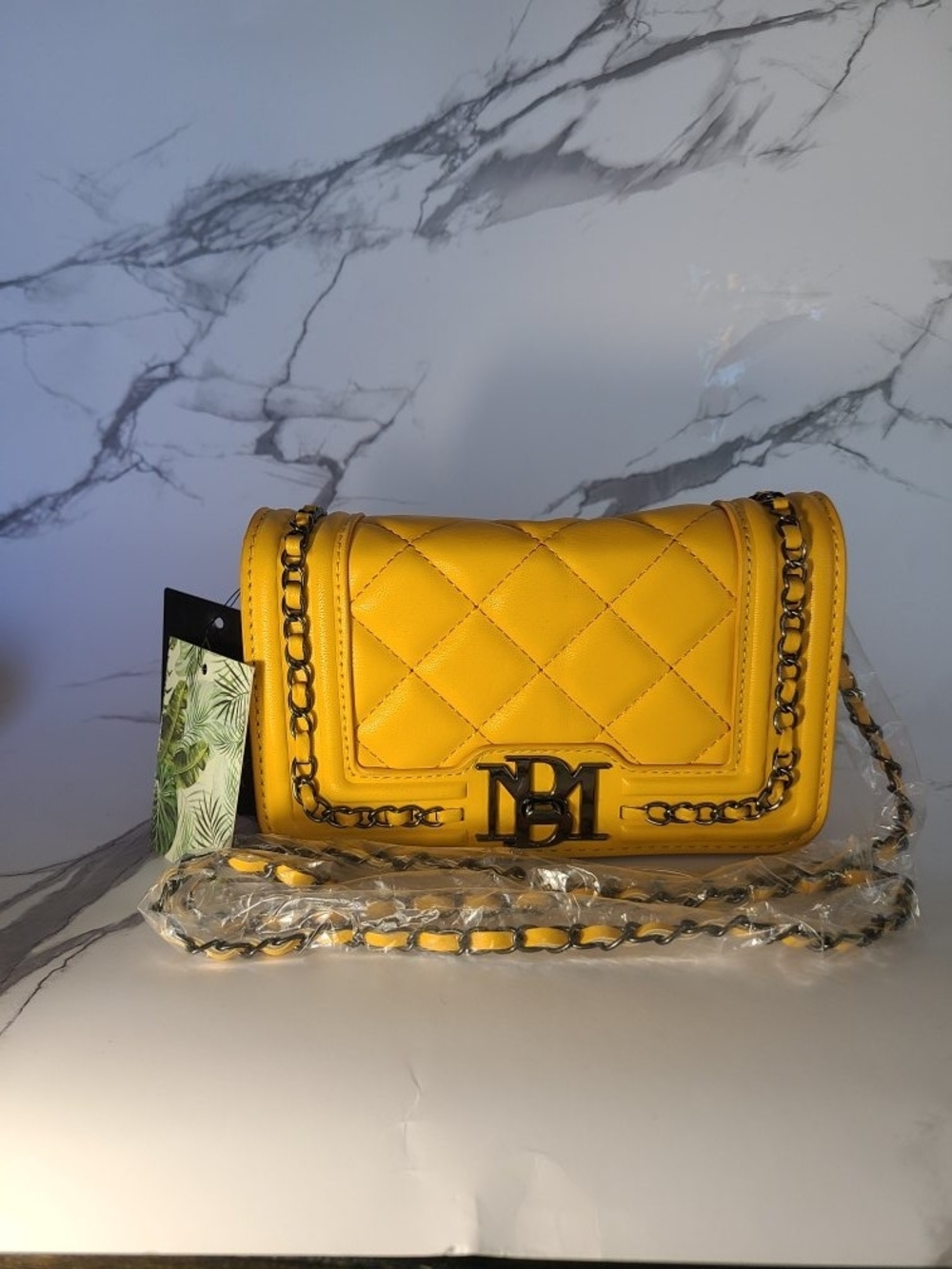 Badgley Mischka Yellow Quilted Chain-Detail Crossbody